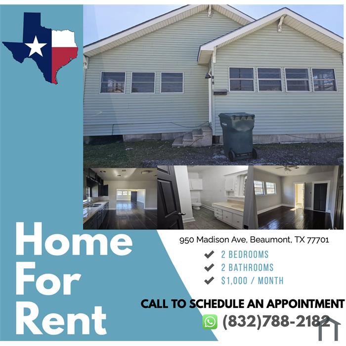 2 Bedroom Single Family House 950 Madison Ave in Beaumont TX